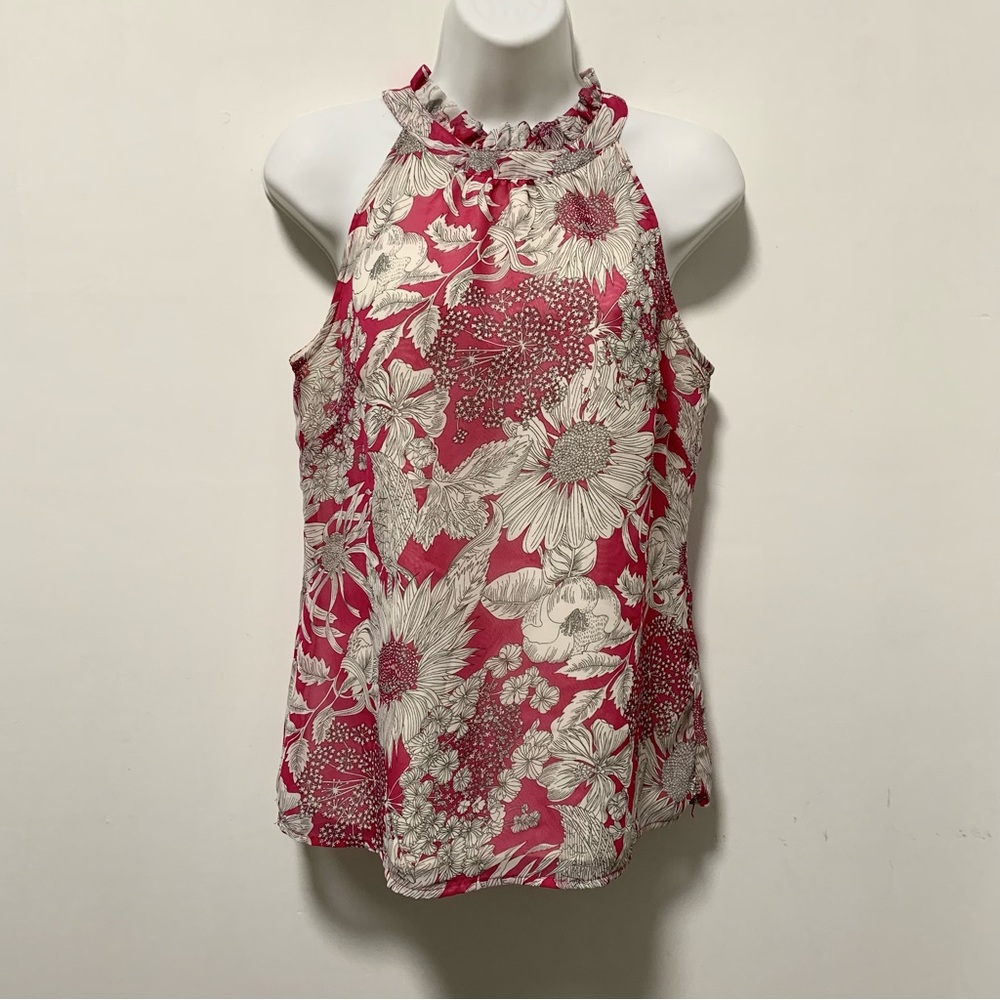 Liberty of London Pink and White Ruffled Tank Top with Relaxed Fit Size S.